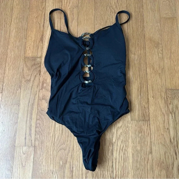 Seafolly Black Circle Maillot Cutout One Piece Bathing Swimsuit Women’s Size 8 - Picture 2 of 6